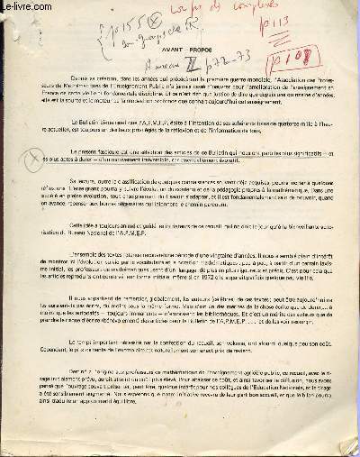 BULLETIN BI-MENSUEL DE L'A.P.M.E.P - 2 TRIMESTRE 1972.