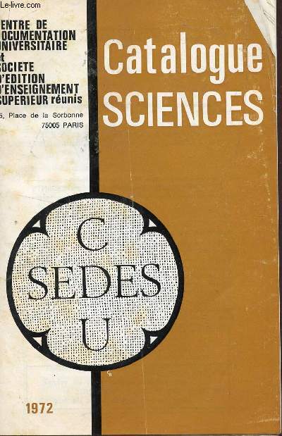 CATALOGUE SCIENCES - ANNEE 1972.