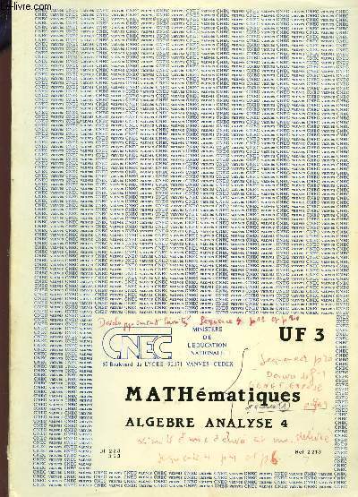 MATHEMATIQUES - ALGEBRE ANALYSE 4 / UF3.