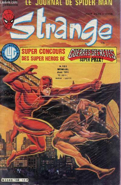 MARVEL / LE JOURNAL DE SPIDER MAN - STRANGE / N188 - AOUT 1985 / COLLECTION SUPER HEROS.