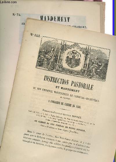 INSTRUCTION PASTORALE (N143) ET MANDEMENT (N75) A L'OCCASION DU CAREME DE 1859.