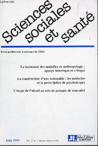 SCIENCES SOCIALES ET SANTE - JUIN 1999 - VOL. 17 N2.