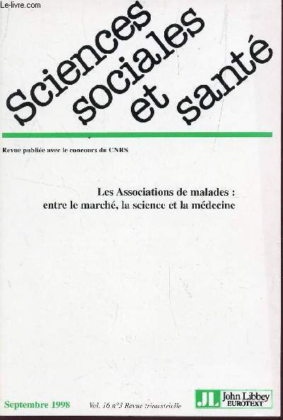 SCIENCES SOCIALES ET SANTE - SEPTEMBRE 1999 - VOL. 16 - N3.