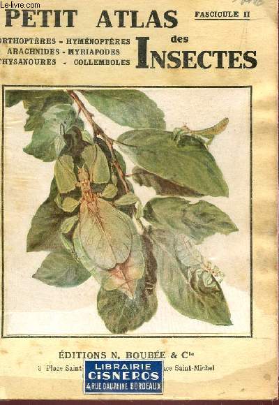 PETIT ATLAS DES INSECTES / FASCICULE II : ORTHOPTERES - HYMENOPTERES - ARACHNIDES - MYRIAPODES - THYSANOURES - COLLEMBOLES / 3e EDITION.