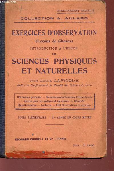 EXERCICES D'OBSERVATION (LECONS DE CHOSES) - INTRODUCTION A L'ETUDE DES SCIENCES PHYSIQUES ET NATURELLES /