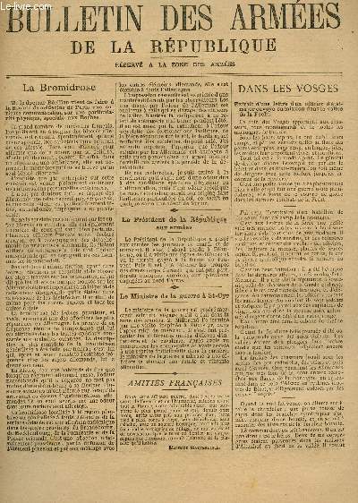 BULLETIN DES ARMEES DE LA REPUBLIQUE - N113 - DU 8 AU 10 JUILLET 1915 + SUPLEMENT / LA BROMIDROSE - LE PRESIDENT DE LA REPUBLIQUE AUX ARMEES - DANS LES VOSGES ETC....