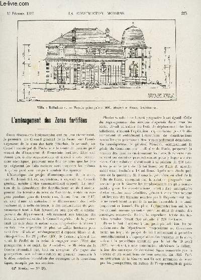 LA CONSTRUCTION MODERNE - N20 - 13 FEVRIER 1927 / L'AMENAGEMENT DES ZONES FORTIFIEES - DEUX VILLAS AUX LYS CHANTILLY - ...