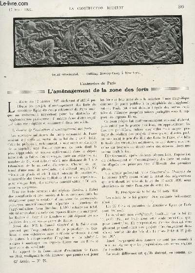 LA CONSTRUCTION MODERNE - N29 - 17 AVRIL 1927 / L'EXTENSION DE PARIS : L'AMENAGEMZENT DE LA ZONE DES FORTS - UNE EGLISE A MONTMAGNY (S ET O) PAR LES FRERES PERRET - LETTRE D'AMERIQUE : ORNEMENT ARCHITECTURALE PAR R.W. SEXTON - EXPOSITION LOUIS XIV .....