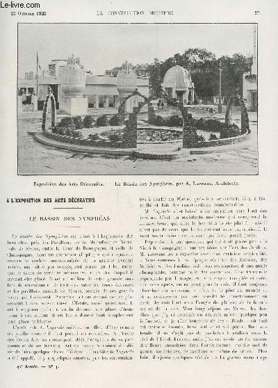 LA CONSTRUCTION MODERNE : 41 ANNEE - FASCICULE N4 - 25 OCTOBRE 1925 / LE BASSIN DES NYMPHEAS - L'ECLAIRAGE ELECTRIQUE - LA MAISON D'HABITATION BOURGEOISE - ...