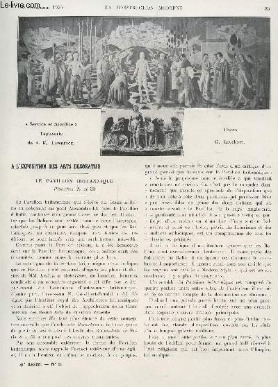 LA CONSTRUCTION MODERNE : 41 ANNEE - FASCICULE N8 - 22 NOVEMBRE 1925 / LE PAVILLON BRITANNIQUE - ...