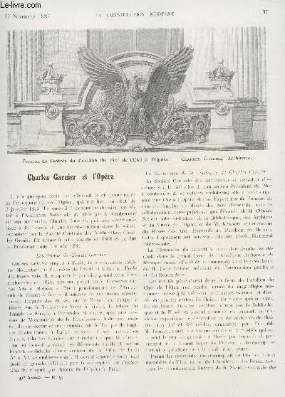 LA CONSTRUCTION MODERNE : 41 ANNEE - FASCICULE N9 - 29 NOVEMBRE 1925 / CHARLES GARNIER ET L'OPERA - LE PAVILLON DU 