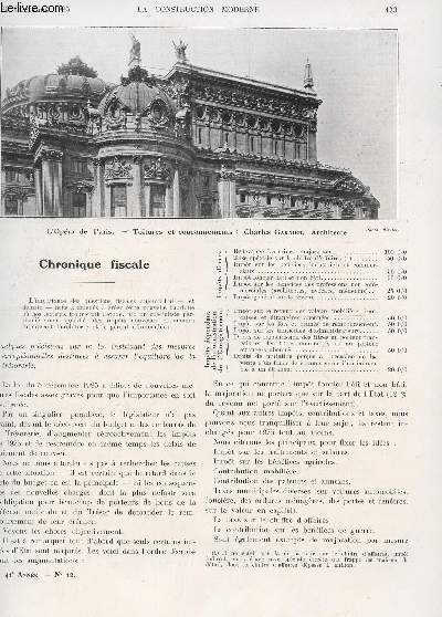LA CONSTRUCTION MODERNE : 41 ANNEE - FASCICULE N12 - 20 DECEMBRE 1925 / CHRONIQUE FISCALE - L'OEUVRE DE CHARLES GARNIER - ECHOS DU SALON D'AUTOMNE...