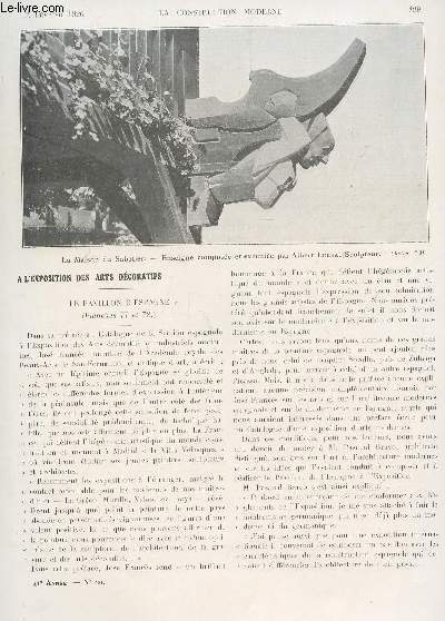 LA CONSTRUCTION MODERNE : 41 ANNEE - FASCICULE N20 - 14 FEVRIER 1926 / LE PAVILLON D'ESPAGNE - LA MAISON DU SABOTIER - FERS FORGES A MILAN, VICENCE, ROME ET CATANE ...