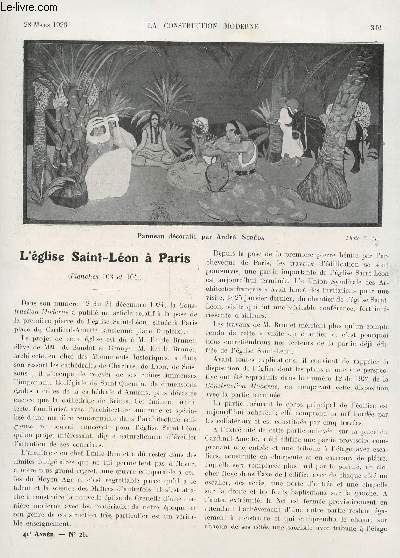 LA CONSTRUCTION MODERNE : 41 ANNEE - FASCICULE N26 - 28 MARS 1926 / L'EGLISE SAINT LEON A PARIS - PANNEAU DECORATIF D'ANDRE SUREDA - LA SALLE DES CONGRES - ...