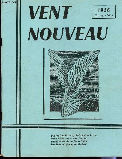 VENT NOUVEAU - REVUE DES ECRIVAINS ET DES ARTISTES DE L'ENSEIGNEMENT - N5 - SEPT-OCTOBRE 1956.