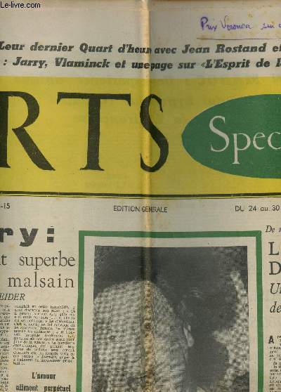 ARTS SPECTACLES - DU 24 AU 30 AVRIL 1953 - N408 / JARRY : UN MUNEMENT SUPERBE NOCTURNE ET MALSAIN - LE SALAIRE DE AL PEUR - LA RADIO : SOURICIERE DE LA GLOIRE - J. COCTEAU A EMPRUNTE A G. AURIC SA SILOUHETTE....