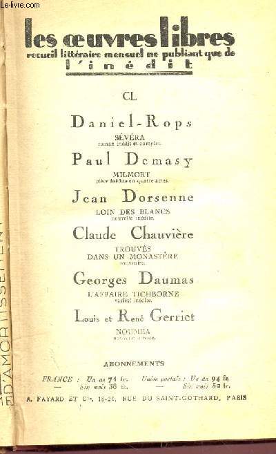SEVERA + MILMORT + LOIN DES BLANCS + TROUVES DANS MONASTERE + L'AFFAIRE TICHBORNE + NOUMEA.