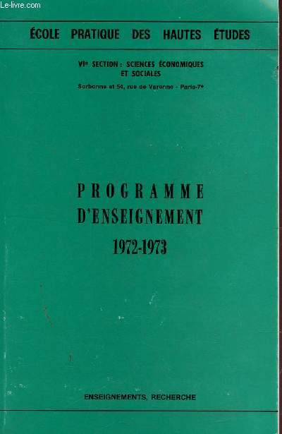 PROGRAMME D'ENSEIGNEMENT 1972-1973.