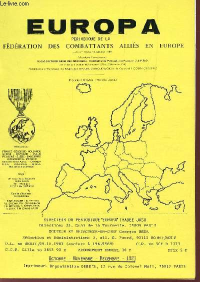 EUROPA, PERIODIQUE DE LA FEDERATION DES COMBATTANTS ALLIES EN EUROPE - OCT-NOV-DEC 1981.