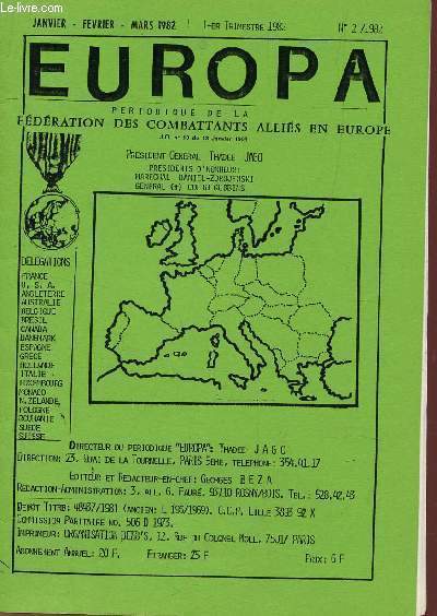 EUROPA, PERIODIQUE DE LA FEDERATION DES COMBATTANTS ALLIES EN EUROPE / N2 -  JANV-FEVRIER-MARS 1982.