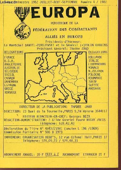 EUROPA, PERIODIQUE DE LA FEDERATION DES COMBATTANTS ALLIES EN EUROPE / 3e TRIMESTRE - N4 / JUIL-AOUT-SEPT.