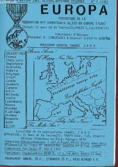 EUROPA, PERIODIQUE DE LA FEDERATION DES COMBATTANTS ALLIES EN EUROPE / N5 - 4e TRIMESTRE 1982 / OCT-NOVEMBRE-DECEMBRE.