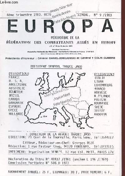EUROPA, PERIODIQUE DE LA FEDERATION DES COMBATTANTS ALLIES EN EUROPE / N9 - 4e TRIMESTRE 1983.