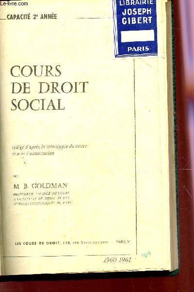 COURS DE DROIT SOCIAL / CAPACITE 2e ANNEE.