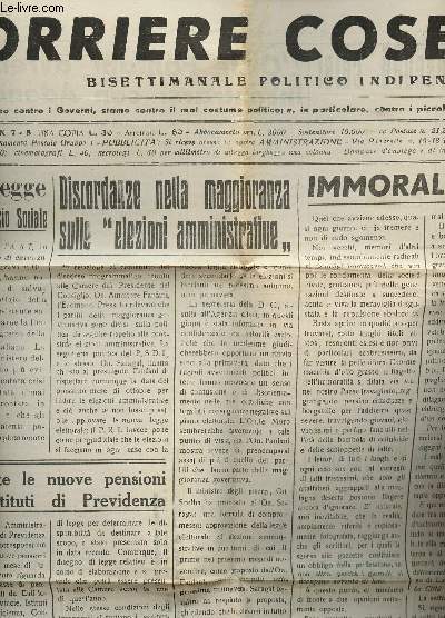 CORRIERE COSENTINO; BISETTIMANALE POLITICO INDIPENDENTE / COSENZA - 22 AGOSTO 1960 - ANNO XV - N7 - 8.
