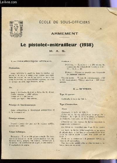 ARMEMENT - LE PISTOLET-MITRAILLEUR (1938) - M.A.S..