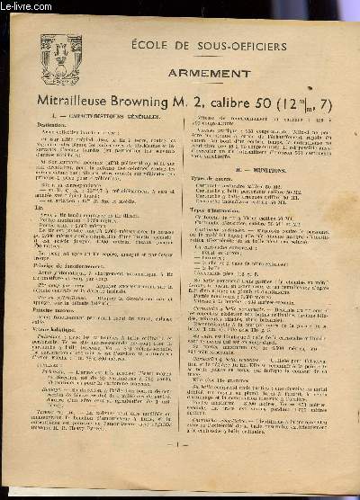 ARMEMENT - MITRAILLEUSE BROWNING M.2, CALIBRE 50 (12MM, 7).