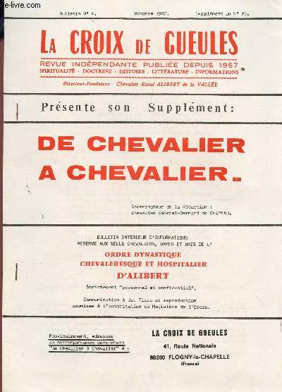 DE CHEVALIER A CHEVALIER / SUPPLEMENT AU N96 / BULLETIN N4 - OCTOBRE 1980