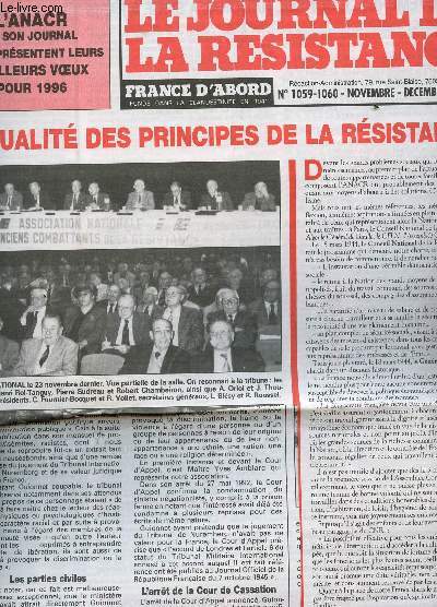 LE JOURNAL DE LA RESISTANCE - N1059-1060 - NOVEMBRE-DECEMBRE 1995 / ACTUALITE DES RINCIPES DE LA RESISTANCE / LE CONSEIL NATIOANLDE L'ANACR - A LA MEMOIRE D'ALBERT OUZOULIAS / NUREMBERG / ETC...