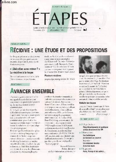 ETAPES - N23 - DECEMBRE 1994 / RECIDIVE : UNE ETUDE ET DES PROPOSITIONS - AVANCER ENSEMBLE / LES MISSIONS LOCALES DANS NOS MURS ETC...