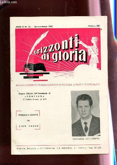 ORIZZONTI DI GLORIA - ANNO III - N1-2 - 1963.
