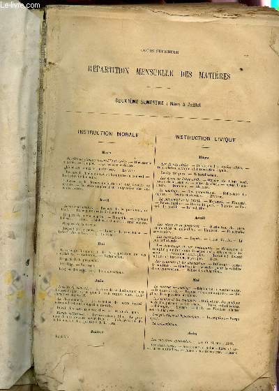 NOUVEAU COURS D'ETUDES - SUPPLEMENT AU JOURNAL DES INSTITUTUEURS / CONFORME A L'ORGANISATION PEDAGOGIQUE, AU PLAN D'ETUDES ET AUX PROGRAMMES DES ETUDES PRIMAIRES DU 27 JUILLET 1882 / LIVRE DU MAITRE - COURS SUPERIEUR.