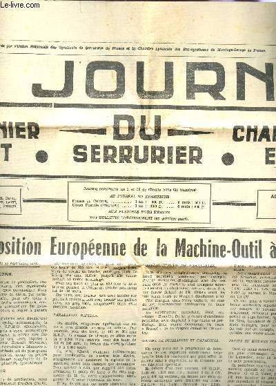 LE JOURNAL, FERRONNIER D'ART, DU SERRURIER, CHARPENTIER EN FER - IVe ANNEE - N68 - 30 SEPTEMBRE 1951 / L'EXPOSITION EUROPEENNE DE LA MACHINE OUTIL A PARIS / QUESTIONS PRUDH'HOMALES, LEGISLATION DU TRAVAIL - PRESENTATION DE CATALOGUES ETRANGERS DE MACHINE