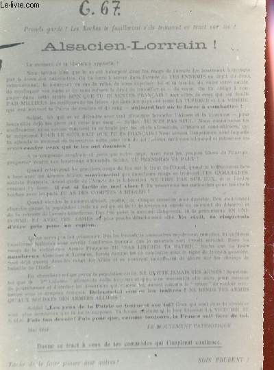 MESSAGE-PHOTO EN NOIR ET BLANC ENVOYE PENDANT LA SECONDE GUERRE MONDIALE / SOUS LA REFERENCE G67 / ALDASICEN LORRAIN! / DOCUEMENT DE MAI 1944.