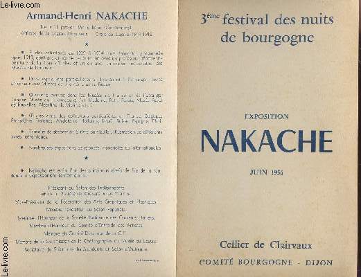 PLAQUETTE EXPOSITION ARMAND NAKACHE - JUIN 1956 / 3e FESTIVAL DES NUITS DE BOURGOGNE.