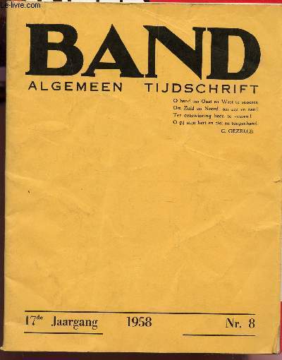 BAND - ALGEMEEN TIJDSCHRIFT / N8 - ANNEE 1958 / DIMITRI KOUZNETSOV - KAREL VERELLEN - M. TRIPPAS - REMI DE CNODDEER : ARMAND NAKACHE ETC...