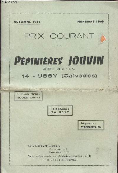 CATALOGUE AUTOMNE 1968 ET PRINTEMPS 1969.