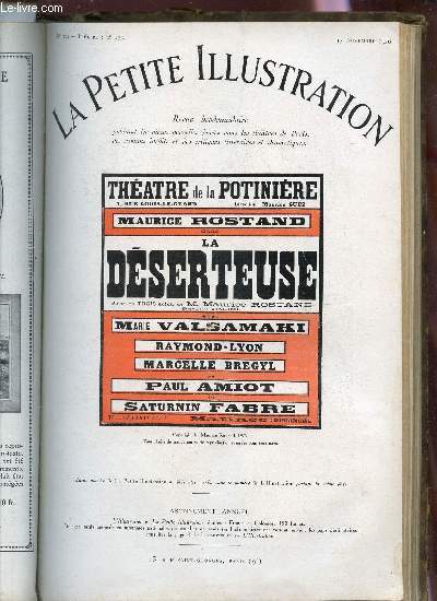 LA PETITE ILLUSTRATION - N309 - THEATRE N173 - 13 NOVEMBRE 1926 / LA DESERTEUSE - PIECE EN TROIS ACTES, EN VERS.