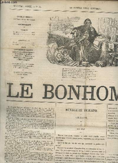 LE BONHOMME - 2e ANNEE - N54 - 26 MARS 1865 / MENAGERIE HUMAINE (LES PAONS) - GENIE ET FOI - C'EST ARRIVE! - CAMALET (NOS ENNEMIS) - DE OMNIBUS ETC....