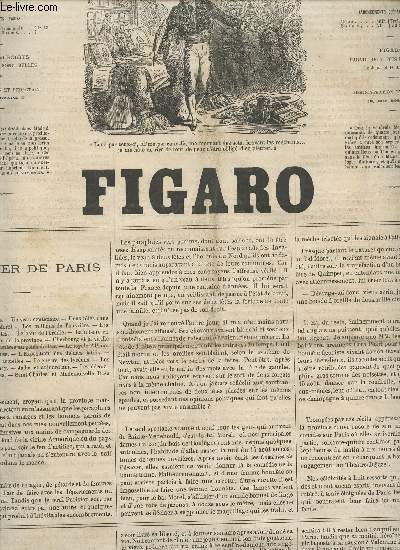 LE FIGARO - 1ere ANNEE - 1097 - 20 AOUT 1865 / COURRIER DE PARIS - THEATRES (VAUDEVILLE - LES 2 SOEURS) - CORRESPONDANCE - FIGARO A CHERBOURG - DE DROITE ET DE GAUCHE....