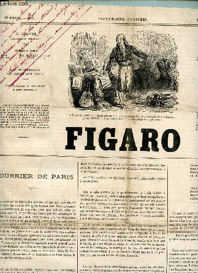 LE FIGARO - 12e ANNEE - 1117 - 26 OCTOBRE 1865 / COURRIER DE PARIS - M. GUIZOT - LES AMAZONES DE PARIS - CAUSEIRE FINANCIERE - ECHOS DE PARIS -