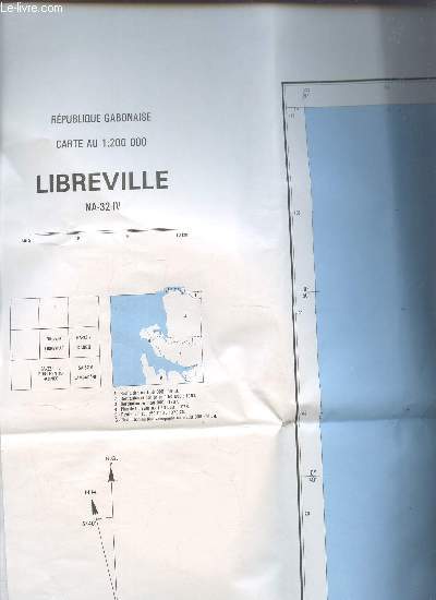 1 CARTE DEPLIANTE COULEURS DE LIBREVILLE - REPUBLIQUE GABONAISE -(FEUILLE NA-32-IV) - ECHELLE : 1 / 200 000  / 3e EDITION - ANNEE 1980.