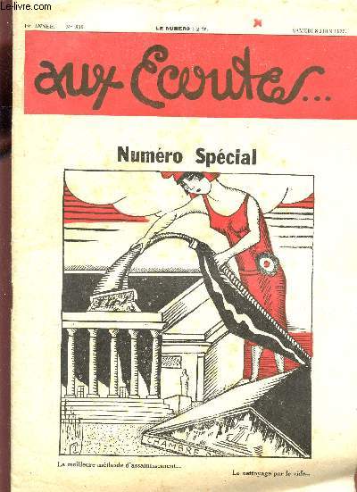 AUX ECOUTES - 19e ANNEE - N890 - 8 JUIN 1935 / NUMERO SPECIAL / ...DERNIERES IMPRESSIONS - DANS LE MONDE - CHRONIQUE A LA ROSE - REFLEXIONS ETC...