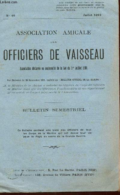 ASSOCIATION AMICALE DES OFFICIERS DE VAISSEAU / N46 - JUILLET 1919.