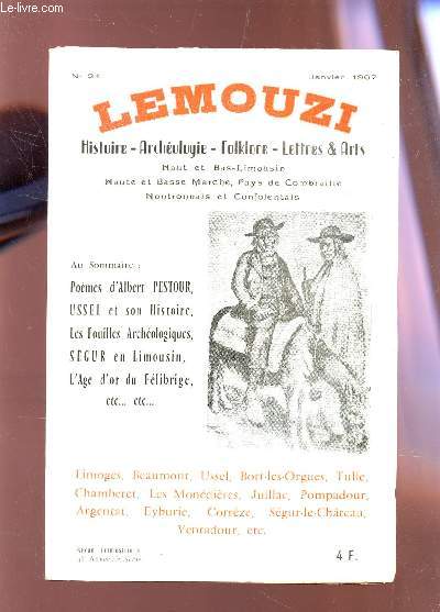 LEMOUZI - N21- JANVIER 1967 / POEMES D'A. PESTOUR, USSEL ET SON HISTOIRE, LES FOUILLES ARCHEOLOGIQUES, SEGUR EN LIMOUSIN, L'AGE D'OR DU FELIBRIGE etc...