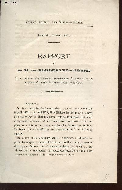 RAPPORT DE M. DE BORDENAVE-D'ABERE - SEANCE DU 10 AVRIL 1877.
